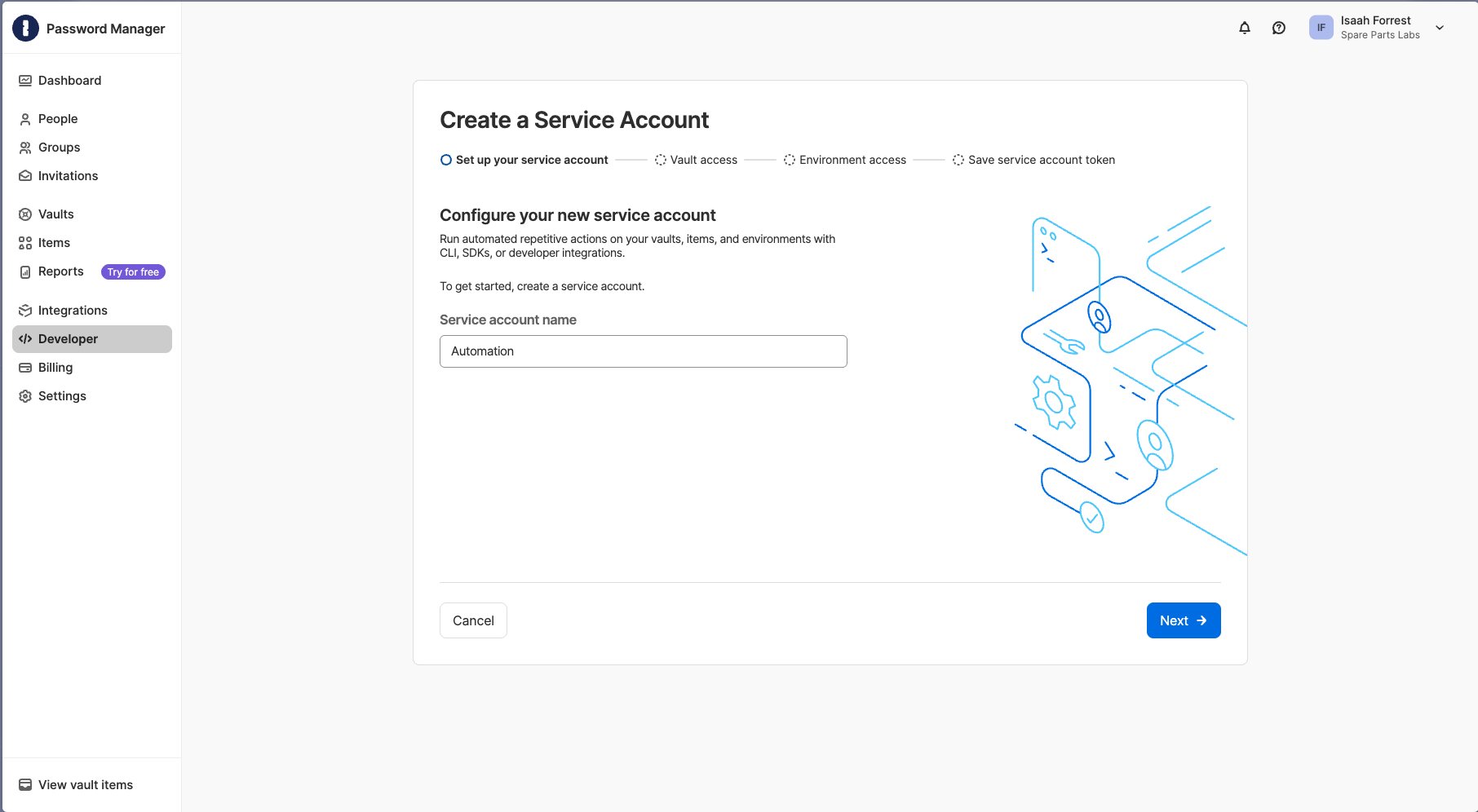 Naming a 1Password service account Automation