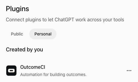OutcomeCI on the Personal tab, under Created by you