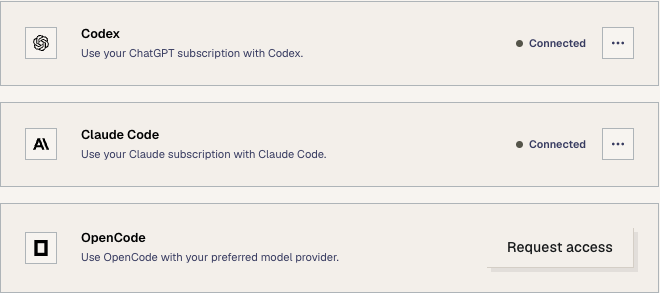 Codex connected under Agents