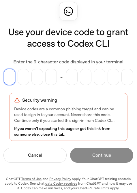 OpenAI asking for the device code